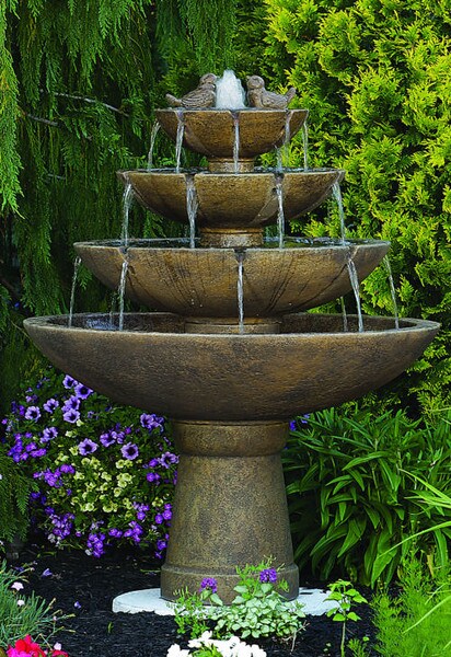Tranquility Spill Fountain With Birds Four Tiers Outdoor Garden